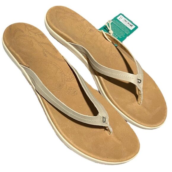 Olukai Honu Women's Size 11 Tapa/Goldensand Flip Flop Comfort Sandals New Turtle - Picture 1 of 6